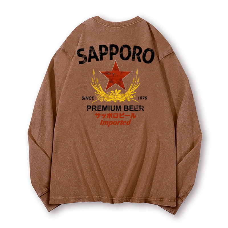 Sapporo Beer Vintage Washed Cotton Back Art Long-sleeve T-shirt