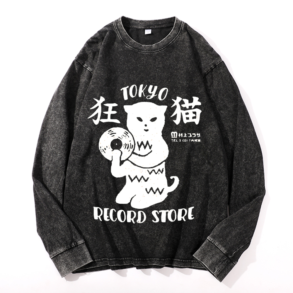 Vintage Cotton Wash Crewneck Long-Sleeve T-Shirt