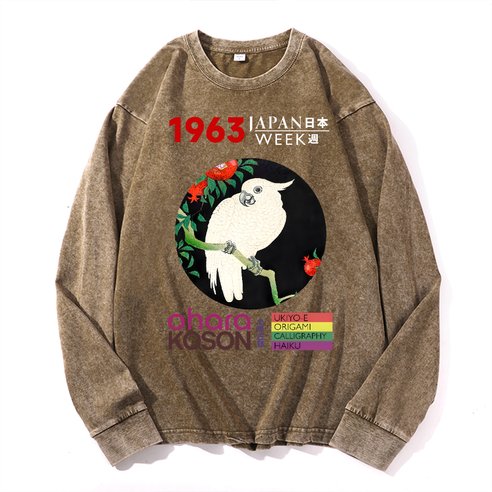Ohara Koson Vintage Cotton Wash Crewneck Long-Sleeve T-Shirt