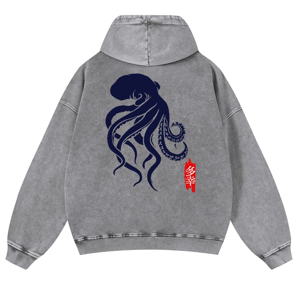 Octopus Vintage Washed Cotton Back Art Hoodie