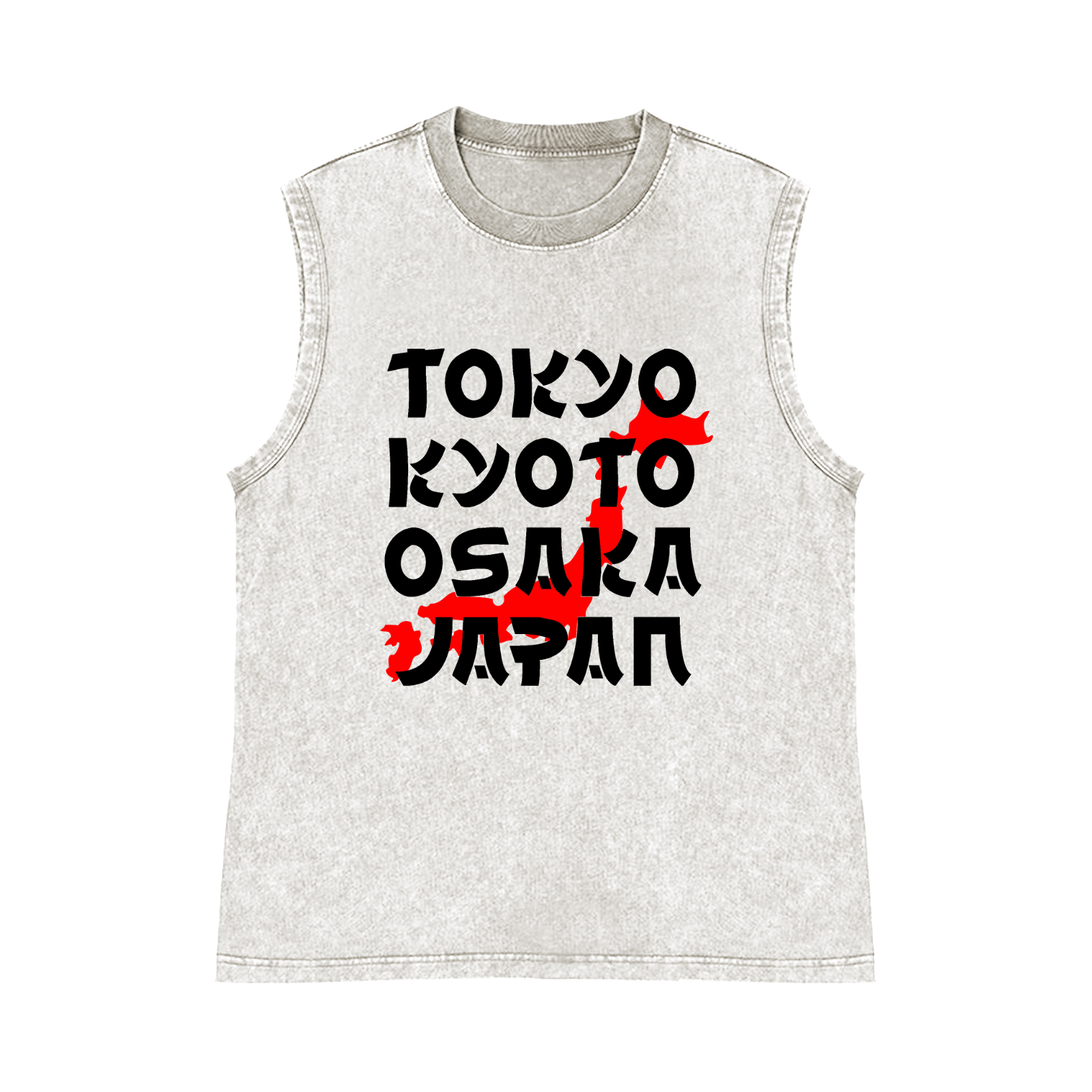 Tokyo Kyoto Osaka Japan Pure Cotton Wash-Dyed Sleeveless Tank Top