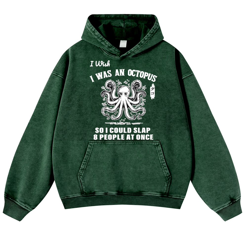 Octopus Vintage Washed Thick Cotton Hoodie