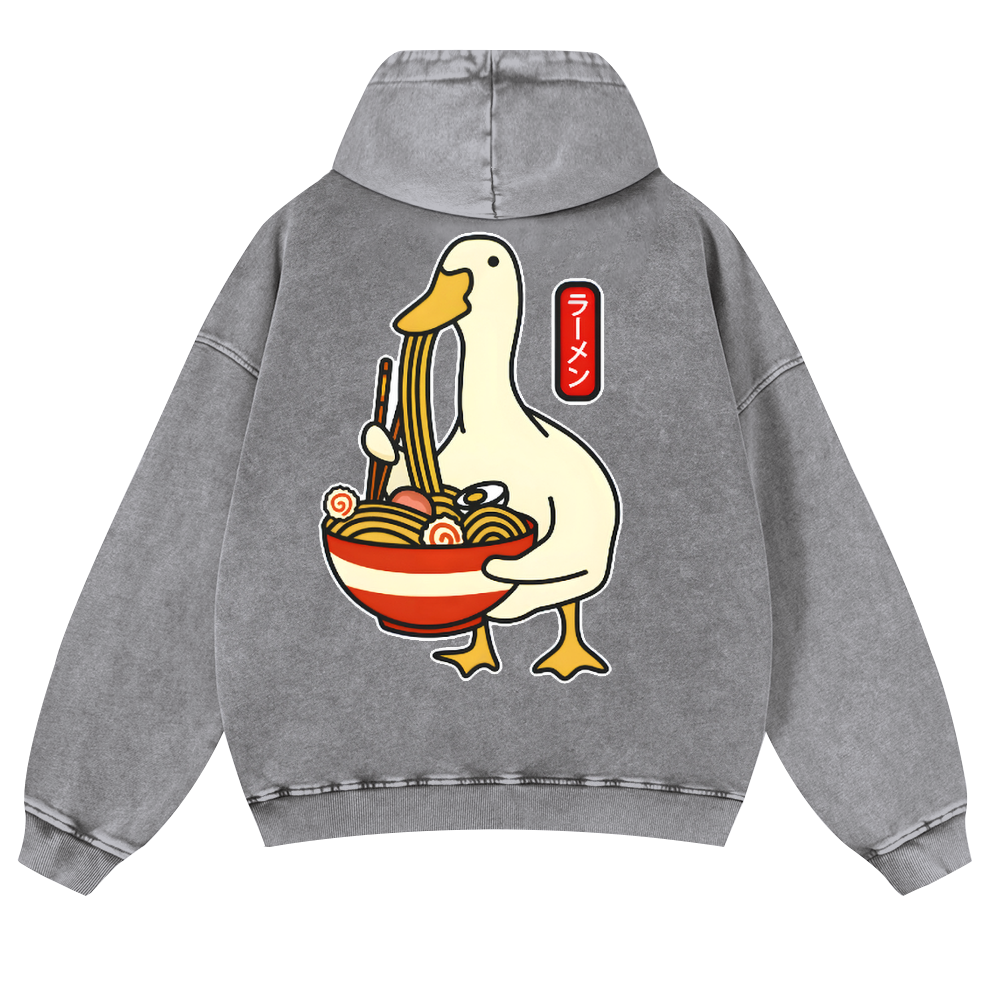 Ramen Duck Vintage Washed Cotton Back Art Hoodie