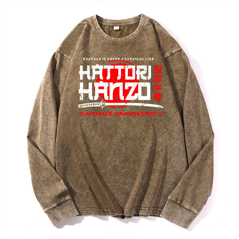 Hattori Hanzo Vintage Cotton Wash Crewneck Long-Sleeve T-Shirt