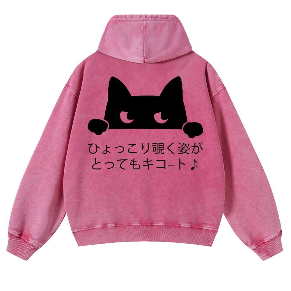Cat Vintage Washed Cotton Back Art Hoodie