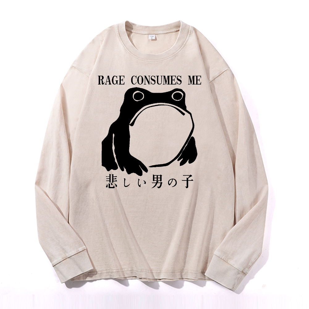 Rage Consumes Me Frog Vintage Cotton Wash Long-sleeve T-shirt