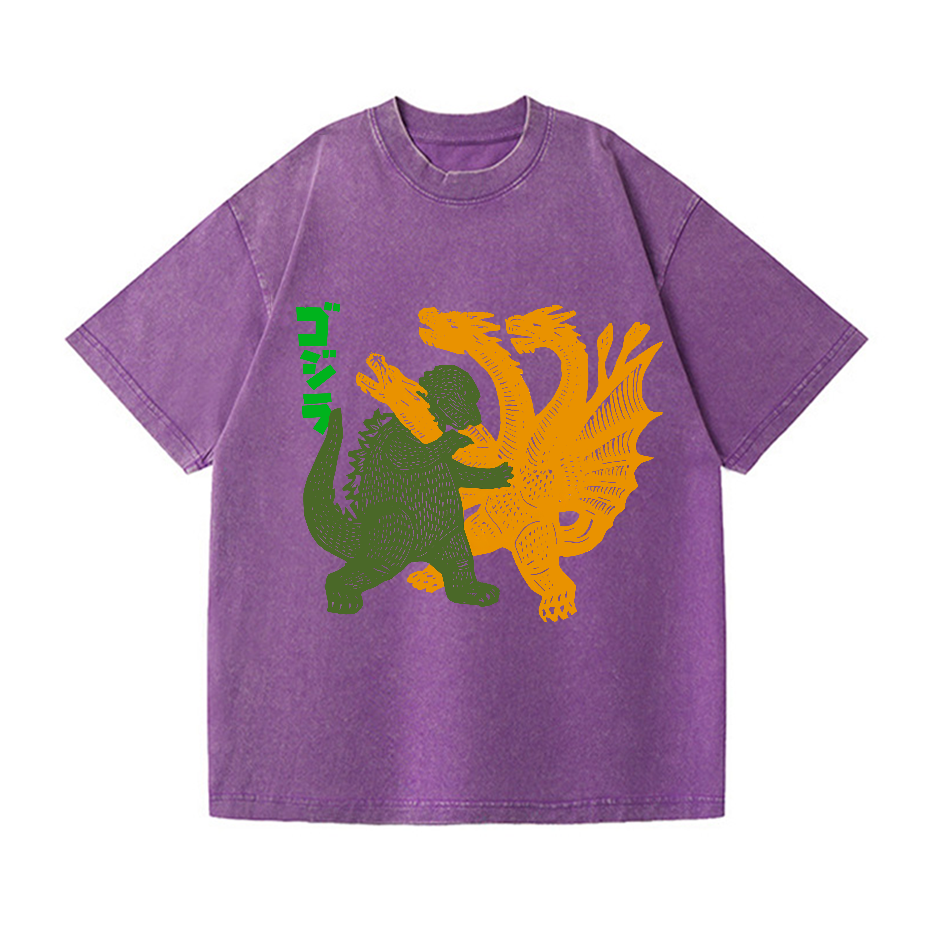 Kaiju vs Ghidorah Vintage Wash Japanese Design T-Shirt