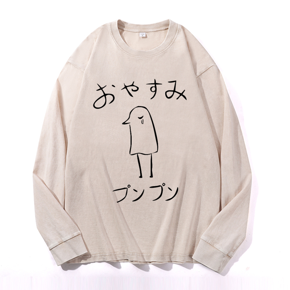 Vintage Cotton Wash Crewneck Long-Sleeve T-Shirt