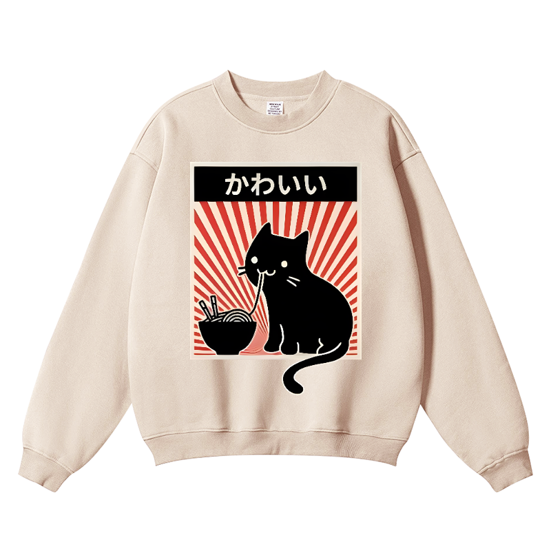 Cat Raman Vintage Cotton Blend Crewneck Sweatshirt