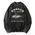 Tsukiji Outer Market Vintage Cotton Wash Crewneck Long-Sleeve T-Shirt