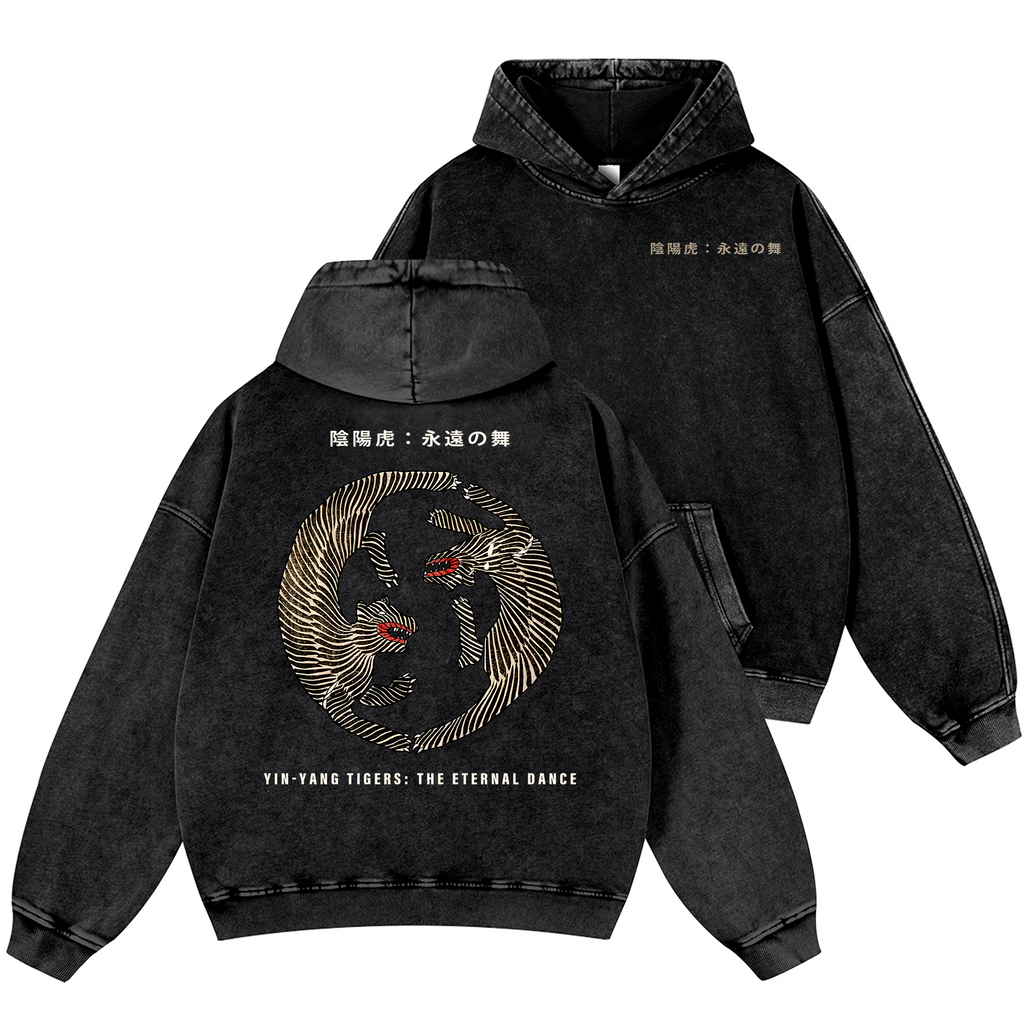 YIN-YANG Tigers Vintage Washed Cotton Back Art Hoodie