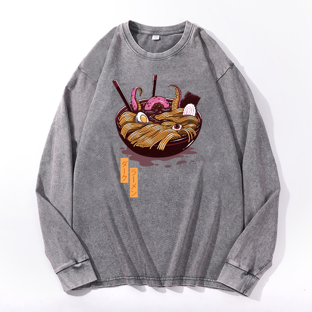 Ramen Vintage Cotton Wash Crewneck Long-Sleeve T-Shirt