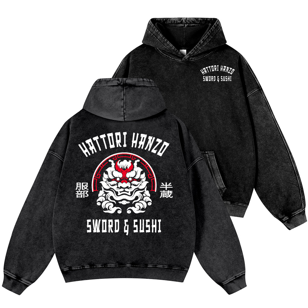 Hattori Hanzo Komainu Vintage Washed Cotton Back Art Hoodie