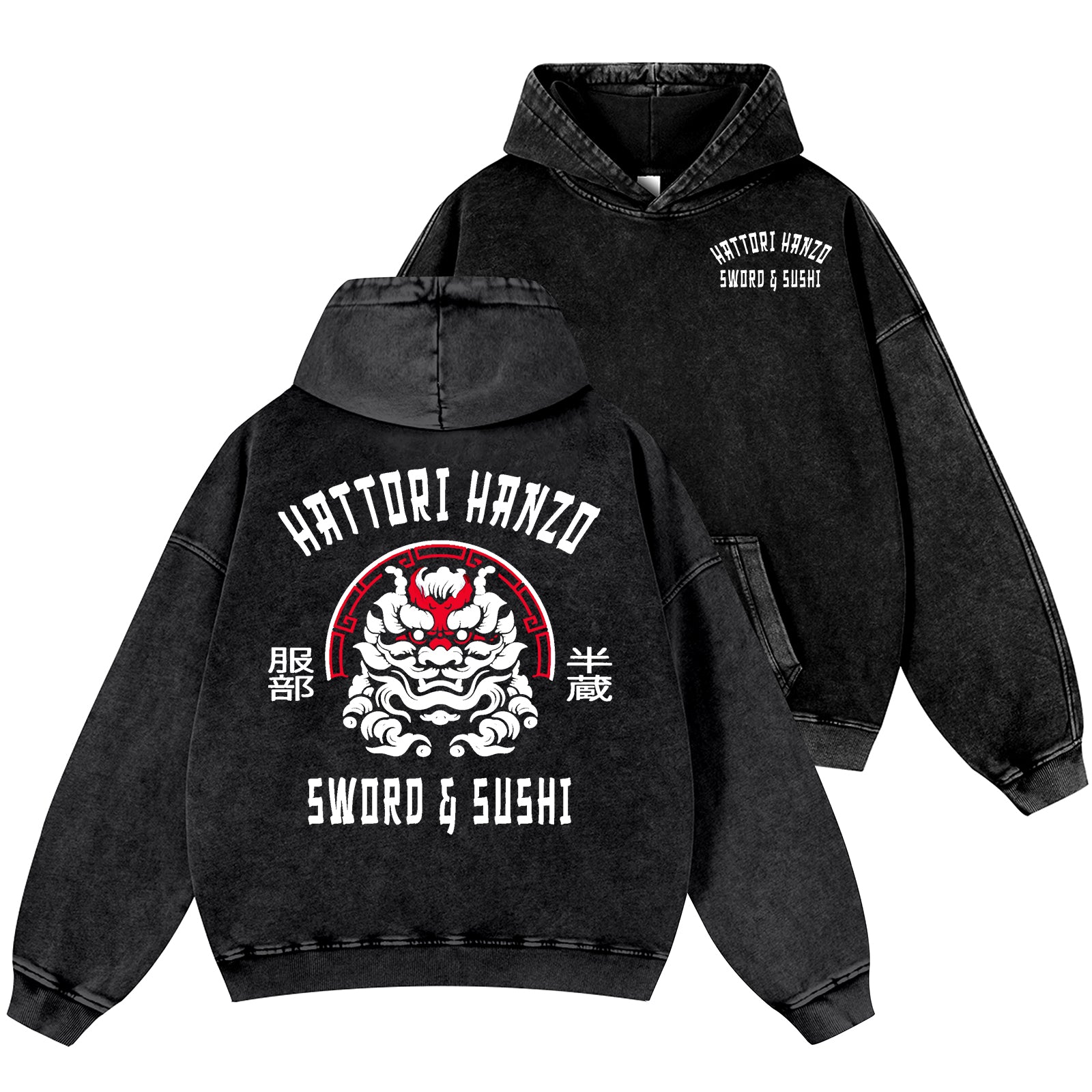 Hattori Hanzo Komainu Vintage Washed Cotton Back Art Hoodie