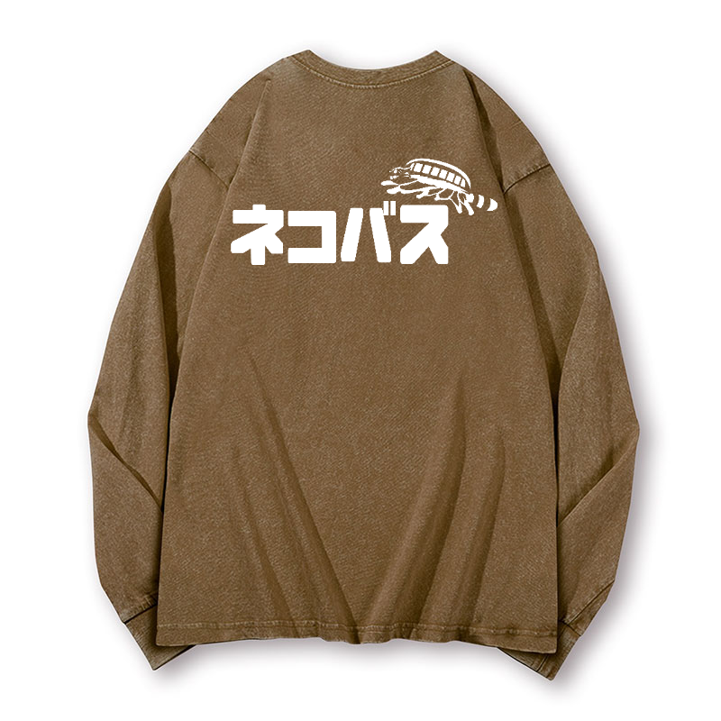 Ghibli Catbus Vintage Washed Cotton Back Art Long-sleeve T-shirt