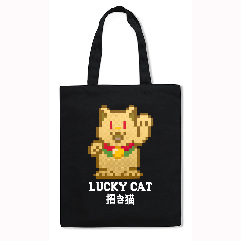 Mosaic Lucky Cat Japanese Style Canvas Tote Bag