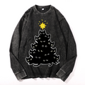 Cat Vintage Cotton Wash Crewneck Long-Sleeve T-Shirt