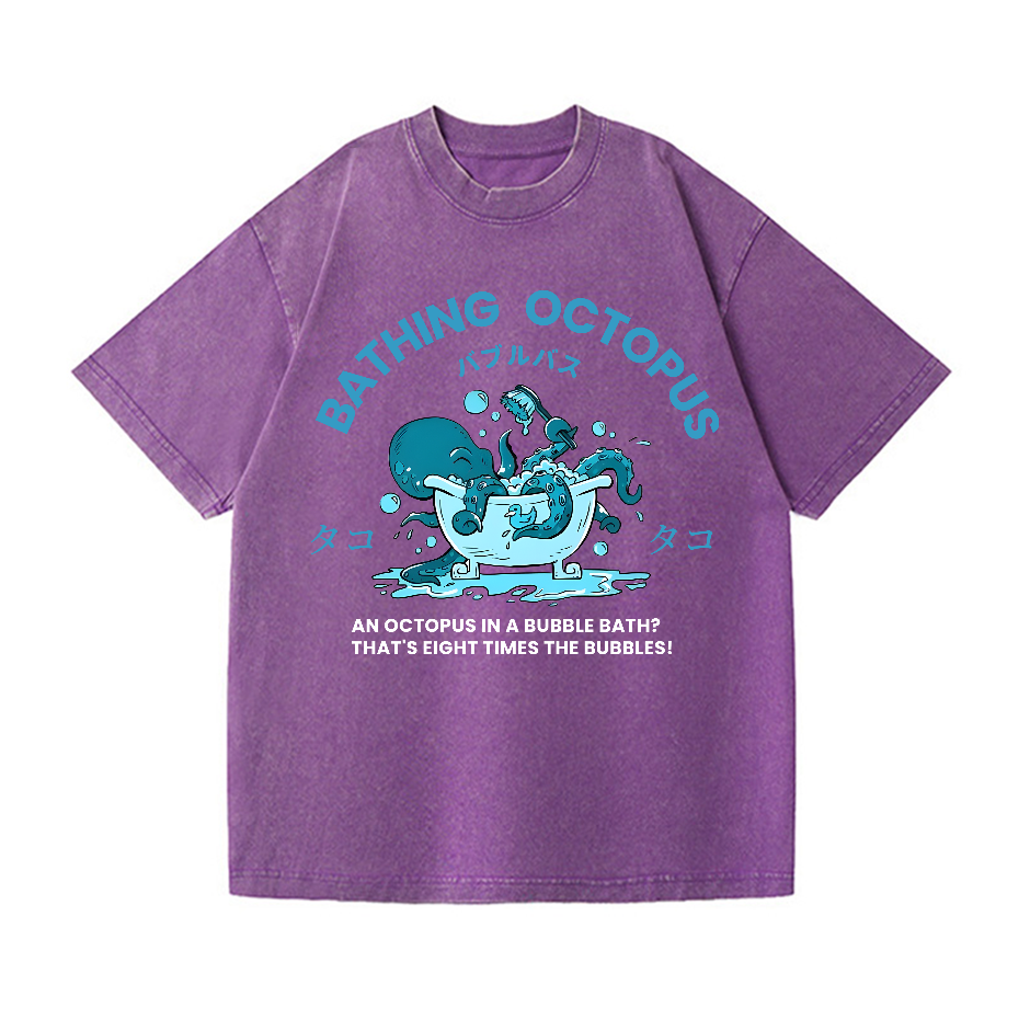 Bubble Bath Octopus Vintage Wash Japanese Design T-Shirt
