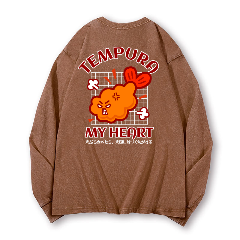 Tempura My Heart Vintage Washed Cotton Back Art Long-sleeve T-shirt
