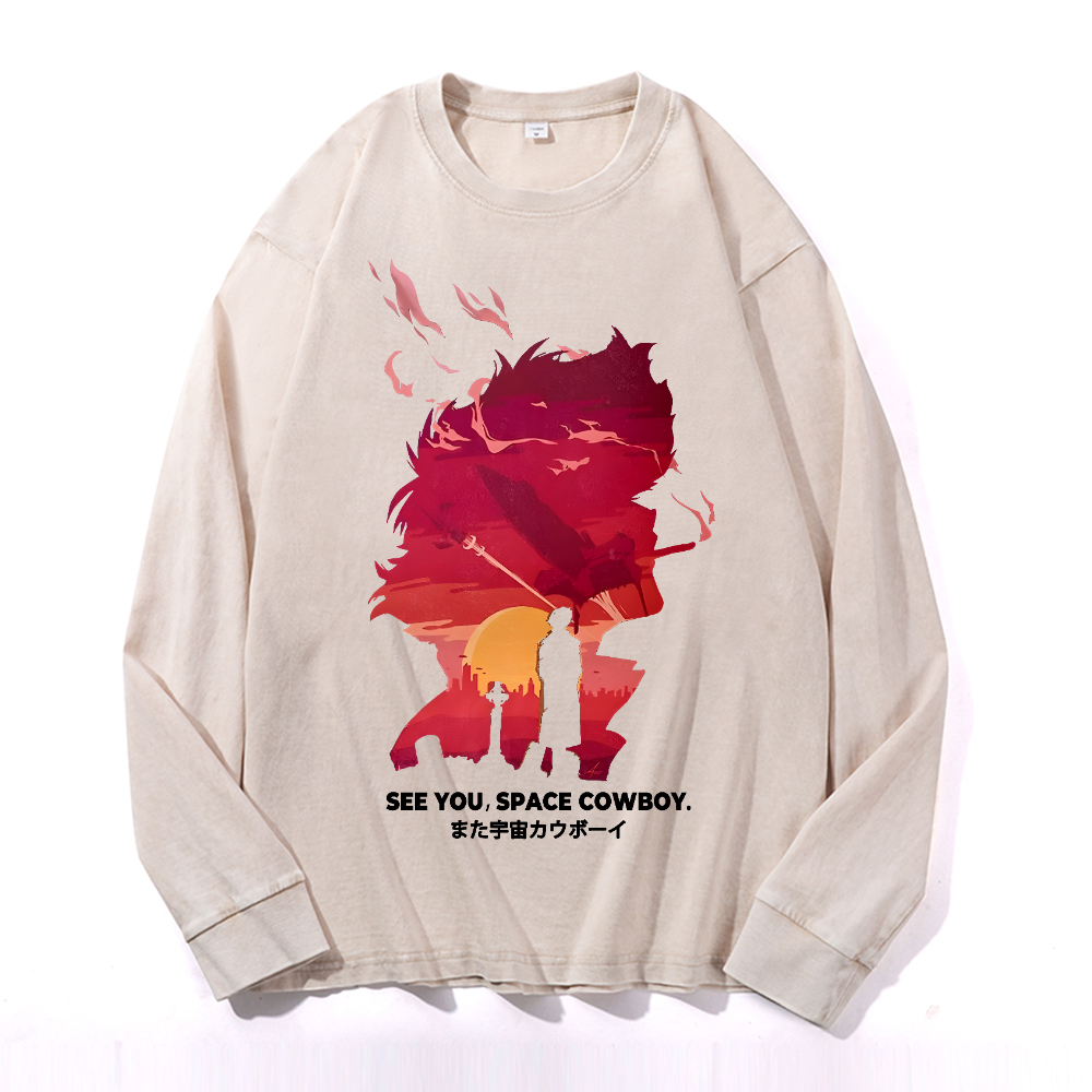 Cowboy Bebop Vintage Cotton Wash Crewneck Long-Sleeve T-Shirt
