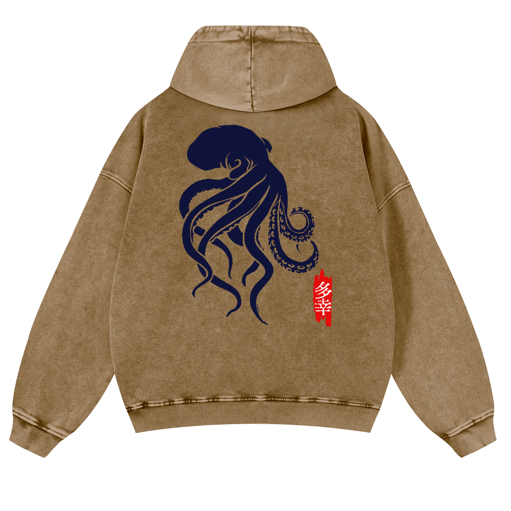 Octopus Vintage Washed Cotton Back Art Hoodie