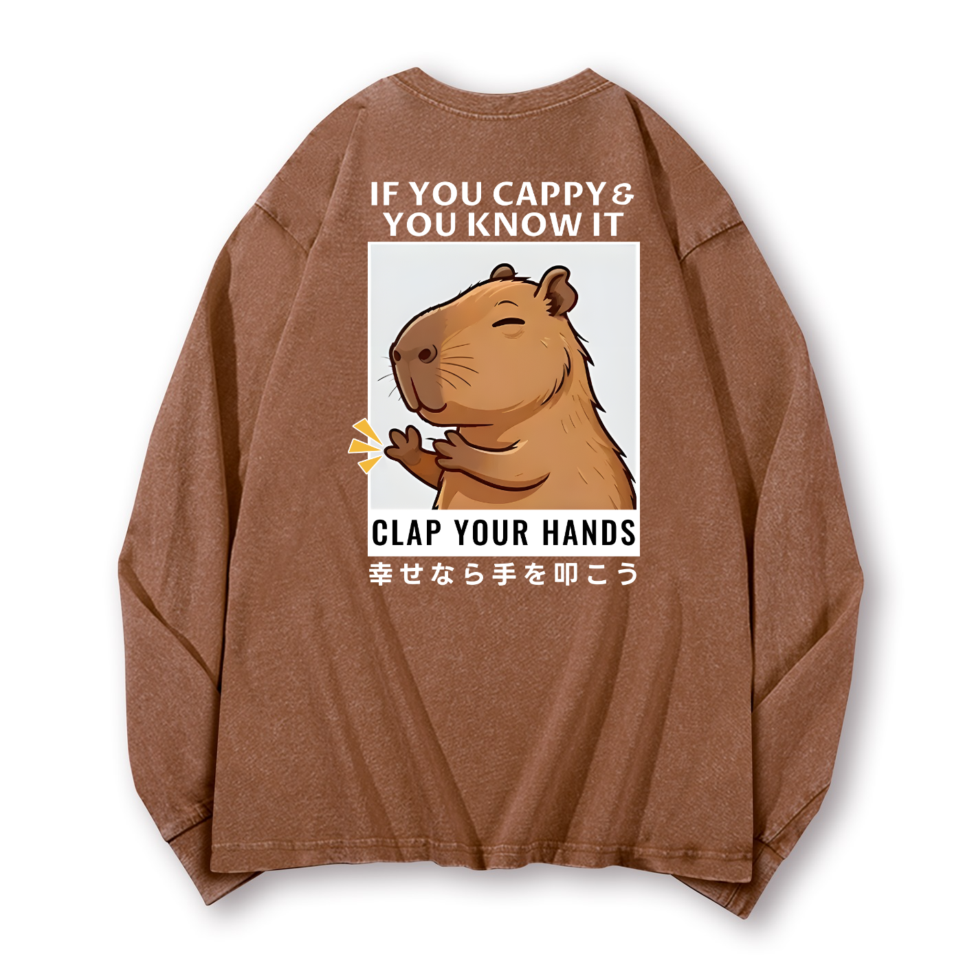 Capybara Vintage Washed Cotton Back Art Long-sleeve T-shirt