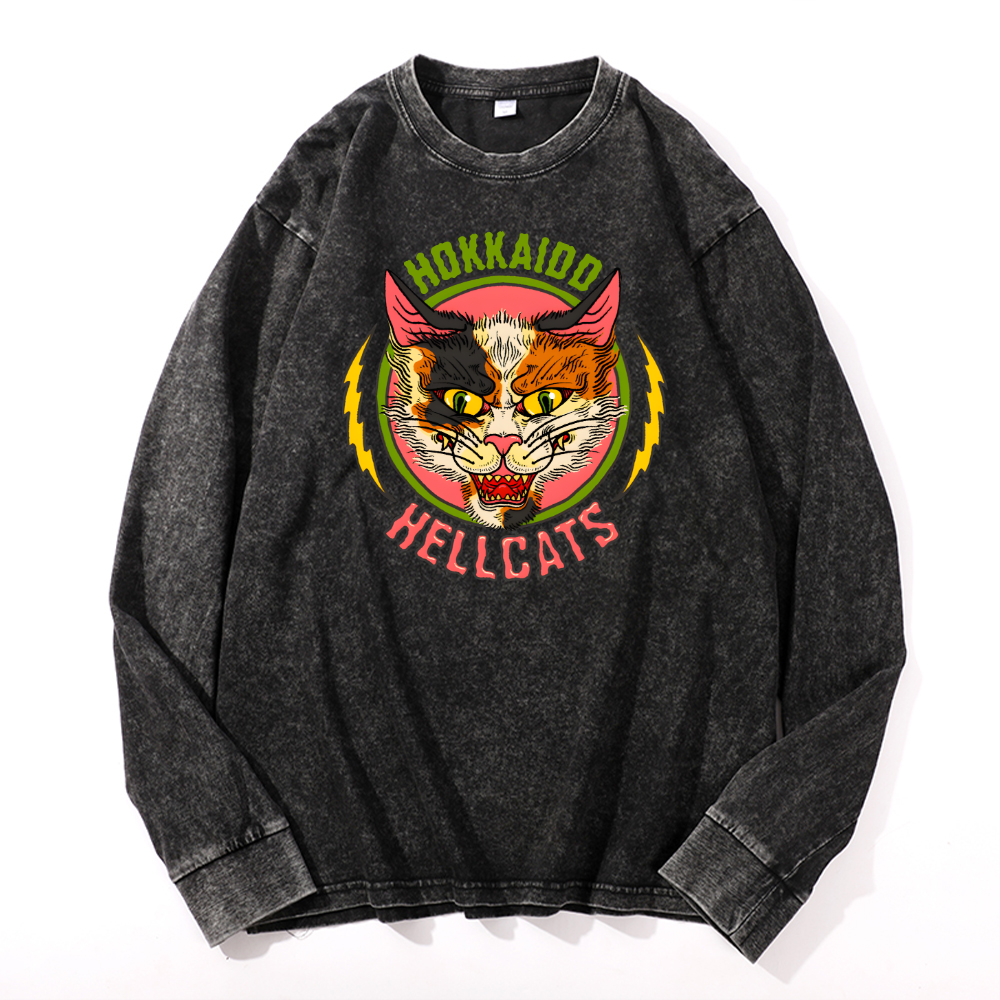Hokkaido Hellcats Vintage Cotton Wash Crewneck Long-Sleeve T-Shirt