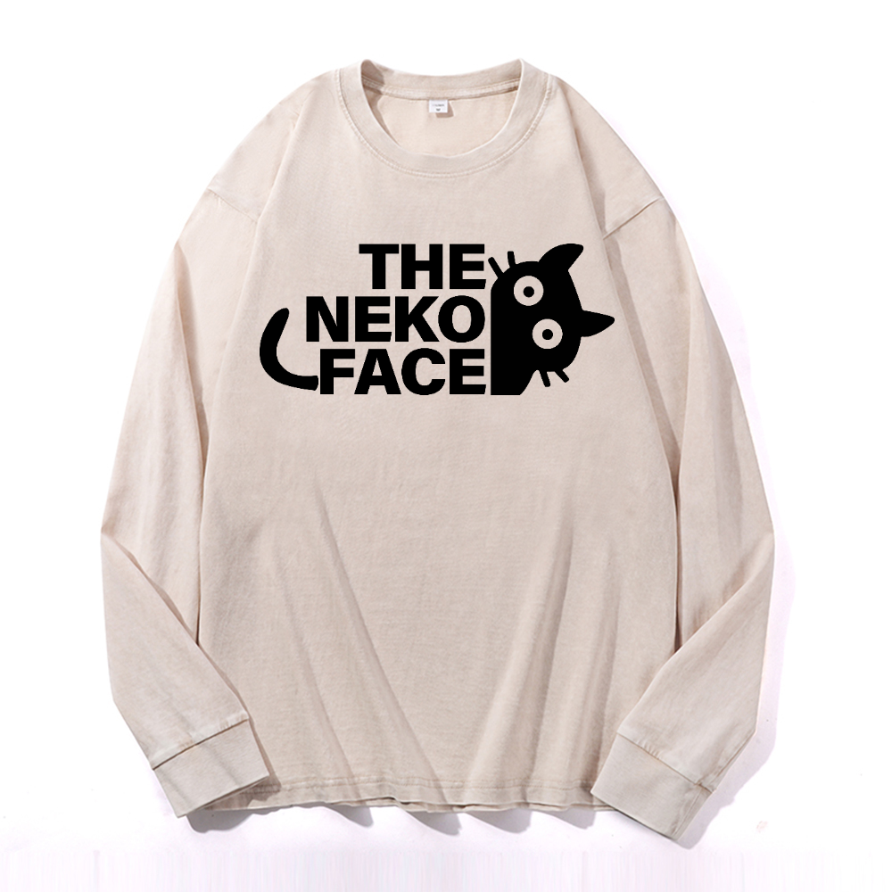 The Neko Face Vintage Cotton Wash Long-sleeve T-shirt