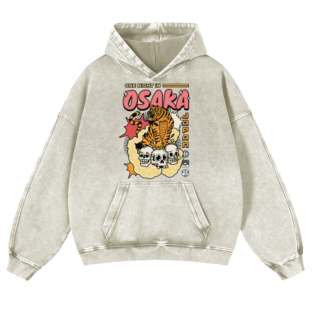 One Night in Osaka Tiger Vintage Washed Thick Cotton Hoodie