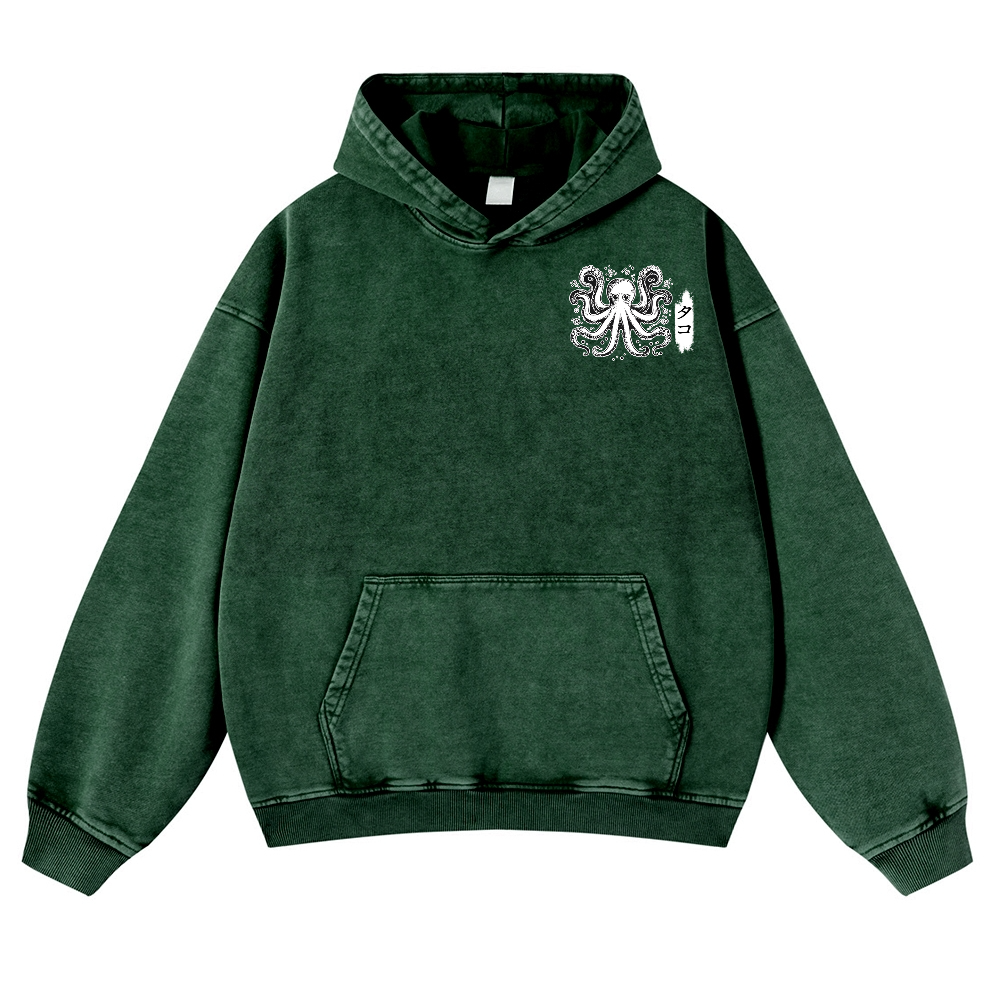 Octopus Vintage Washed Cotton Back Art Hoodie