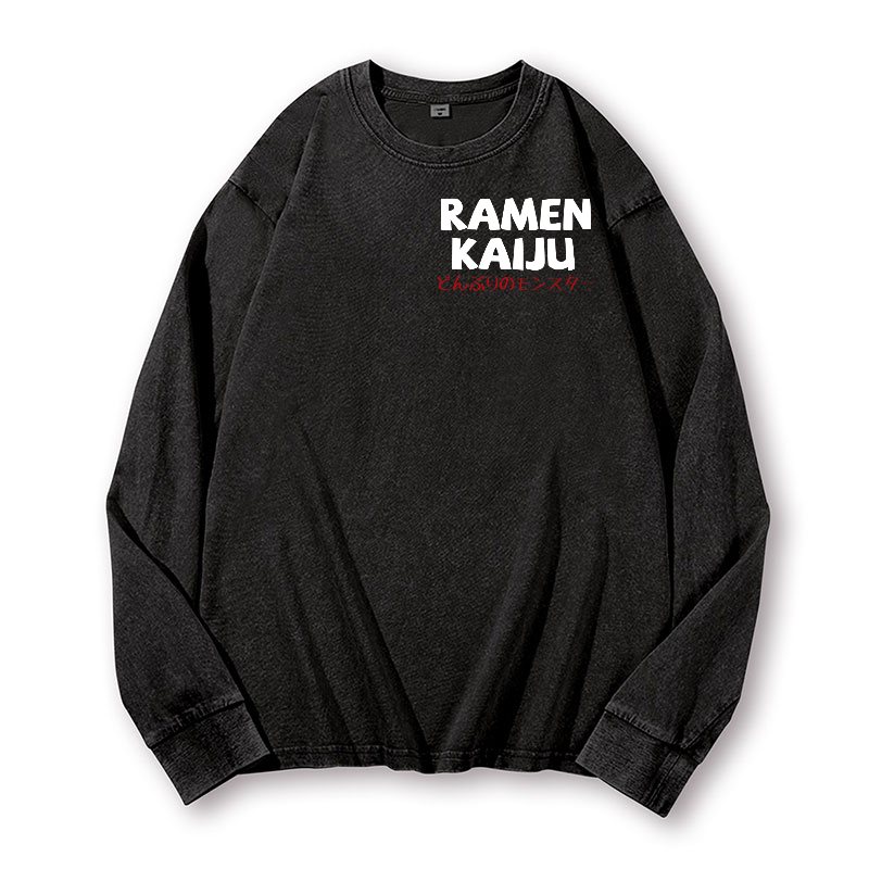 Ramen Kaiju Vintage Washed Cotton Back Art Long-sleeve T-shirt