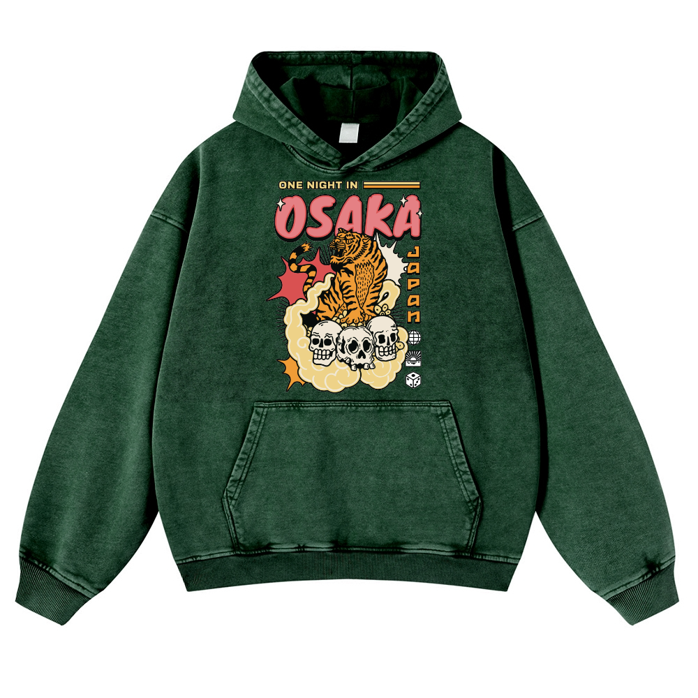 One Night in Osaka Tiger Vintage Washed Thick Cotton Hoodie