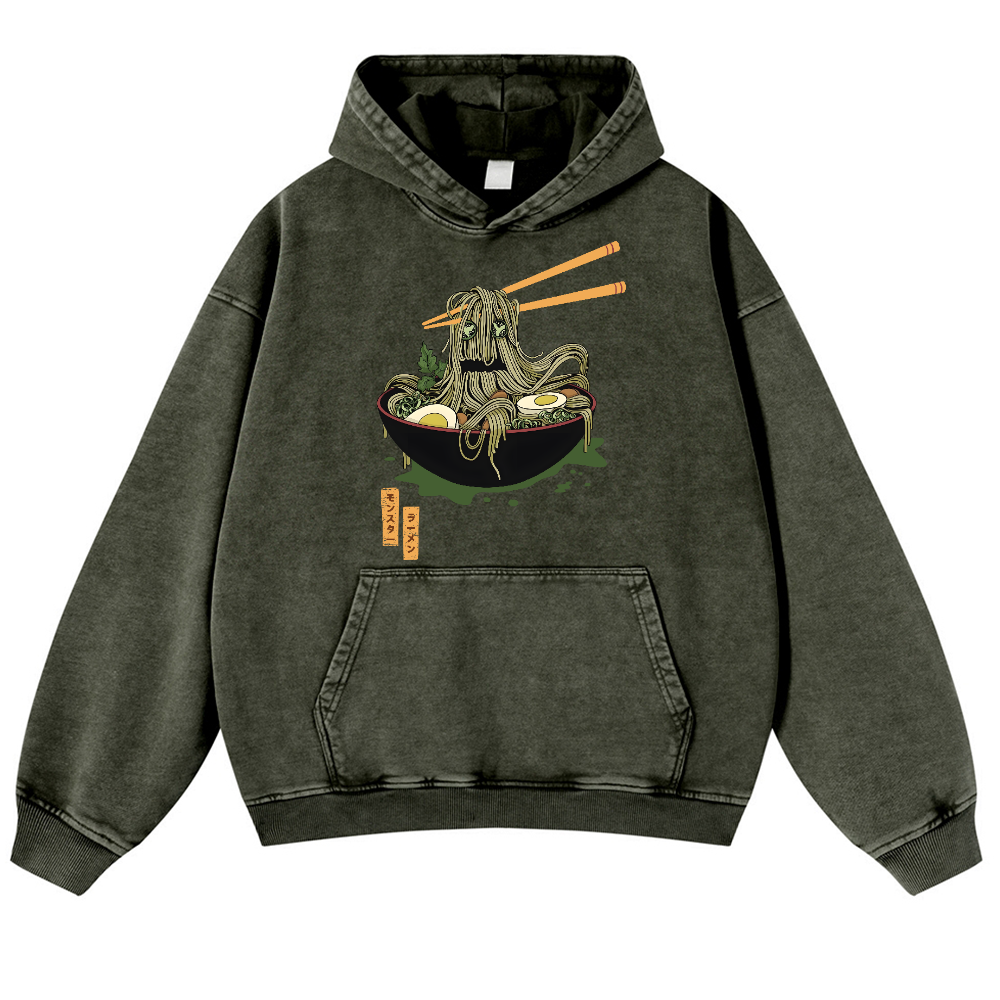 Monster Ramen Vintage Washed Thick Cotton Hoodie