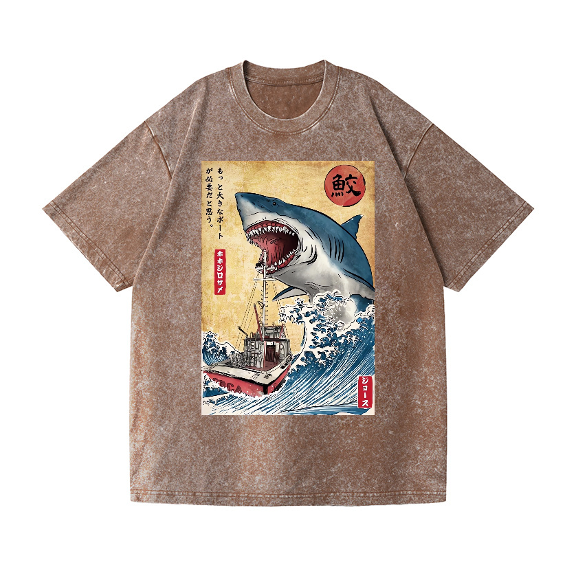 Shark Ukiyoe Vintage Wash Japanese Design T-Shirt