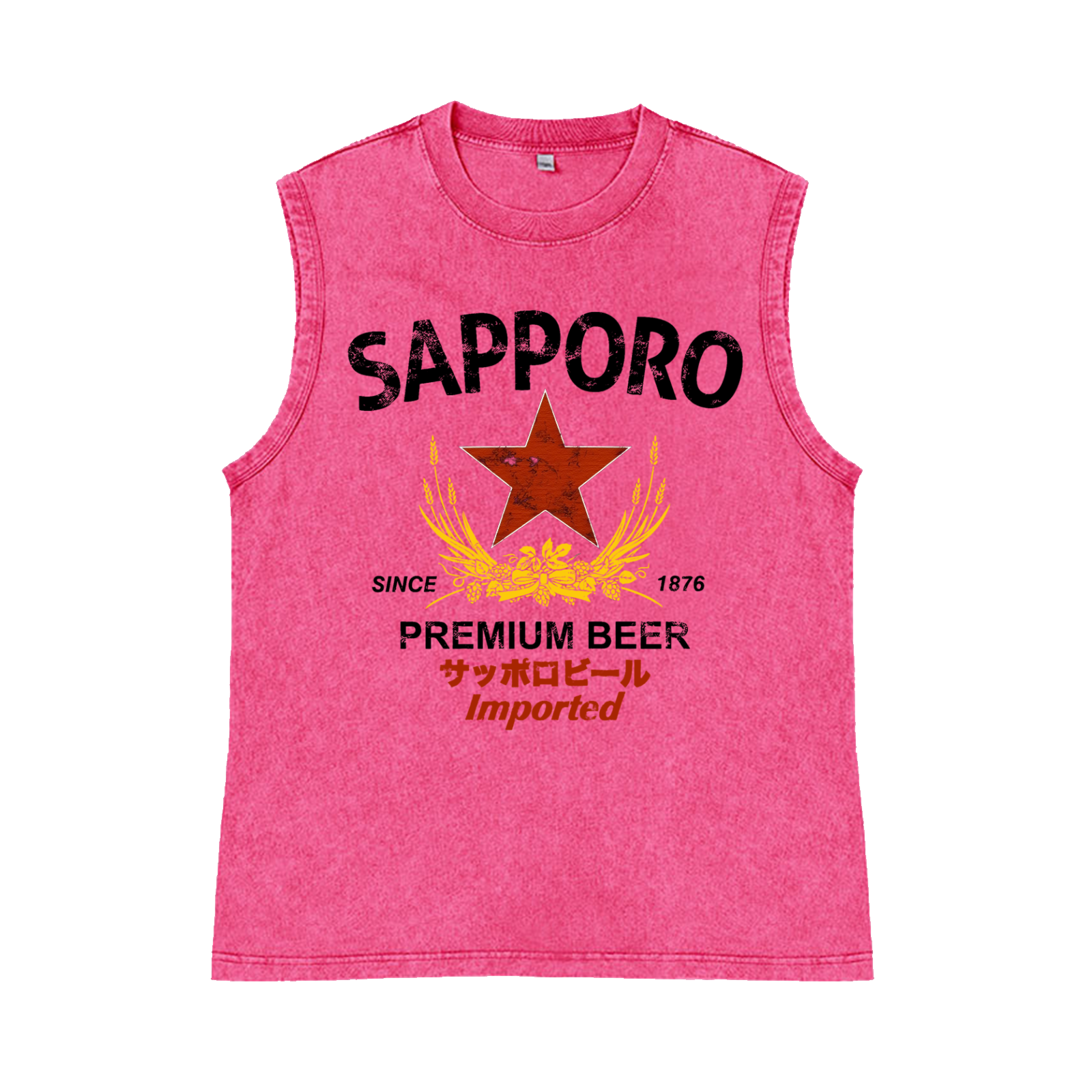 Sapporo Beer Pure Cotton Wash-Dyed Sleeveless Tank Top