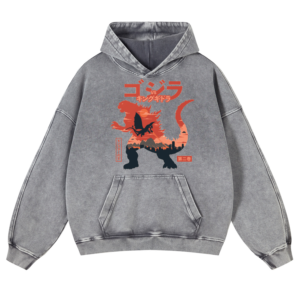 Kaiju vs. King Ghidorah Showdown Vintage Washed Thick Cotton Hoodie