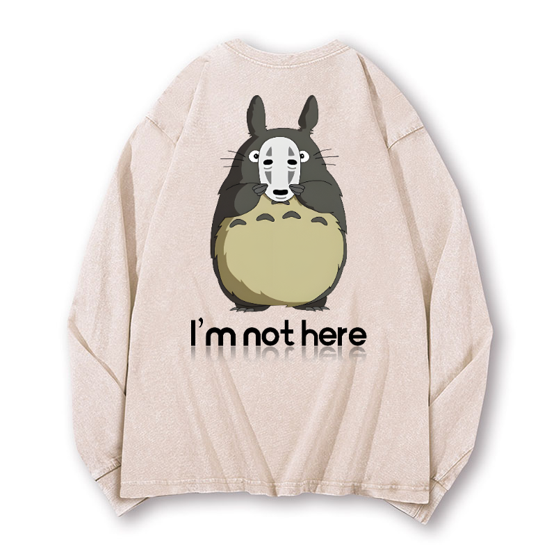 Ghibli Totoro No Face Kaonashi Vintage Washed Cotton Back Art Long-sleeve T-shirt