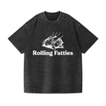 Rolling Fatties Cat Vintage Wash Japanese Design T-Shirt
