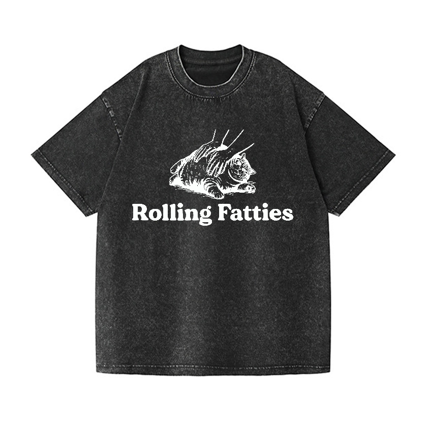 Rolling Fatties Cat Vintage Wash Japanese Design T-Shirt