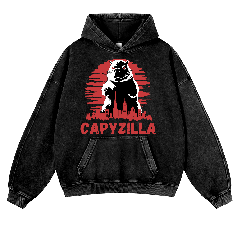 Capybara Kaiju Capyzilla Vintage Washed Thick Cotton Hoodie