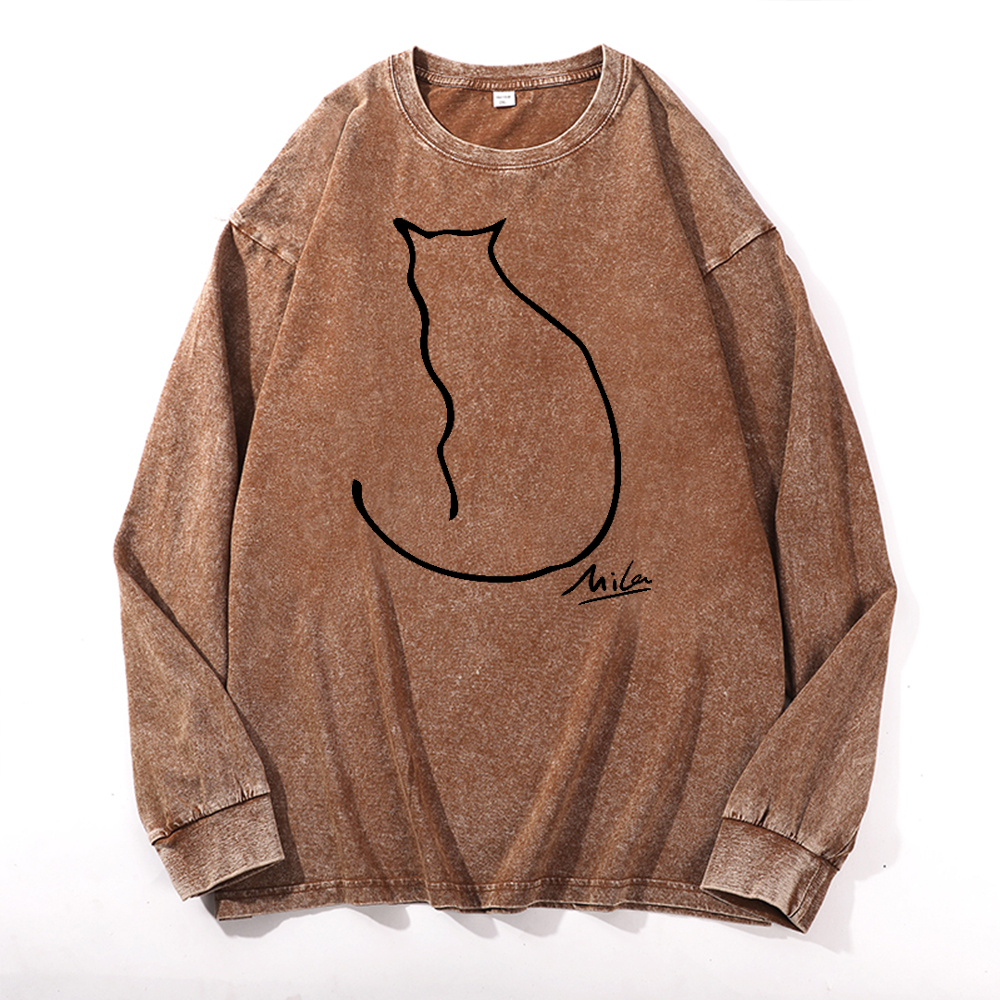 Mila Cat Vintage Cotton Wash Long-sleeve T-shirt
