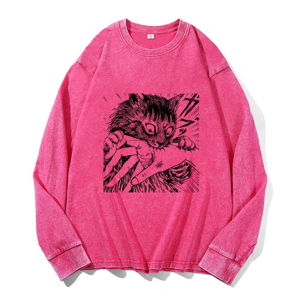 Vintage Cotton Wash Crewneck Long-Sleeve T-Shirt