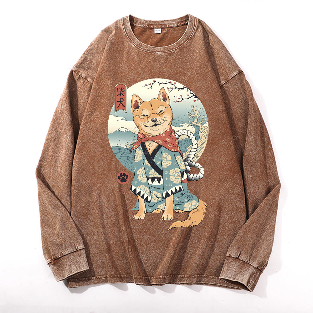Vintage Cotton Wash Crewneck Long-Sleeve T-Shirt