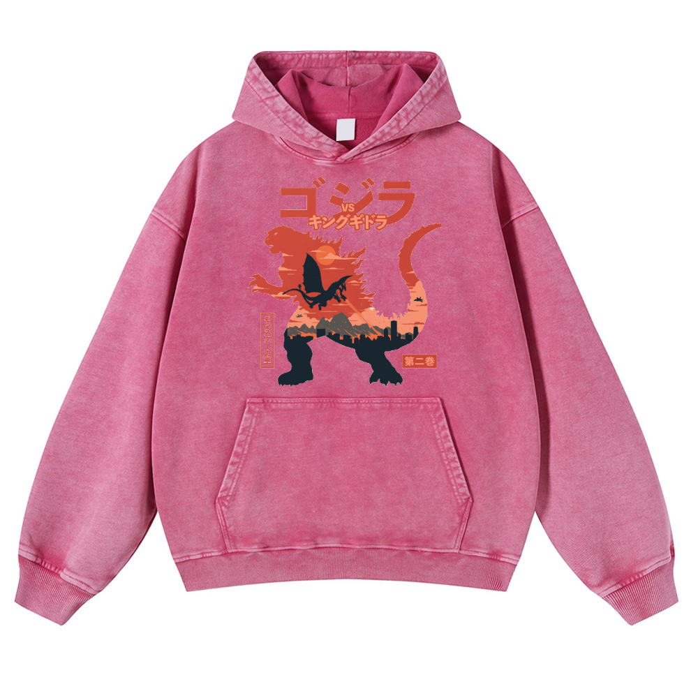 Kaiju vs. King Ghidorah Showdown Vintage Washed Thick Cotton Hoodie