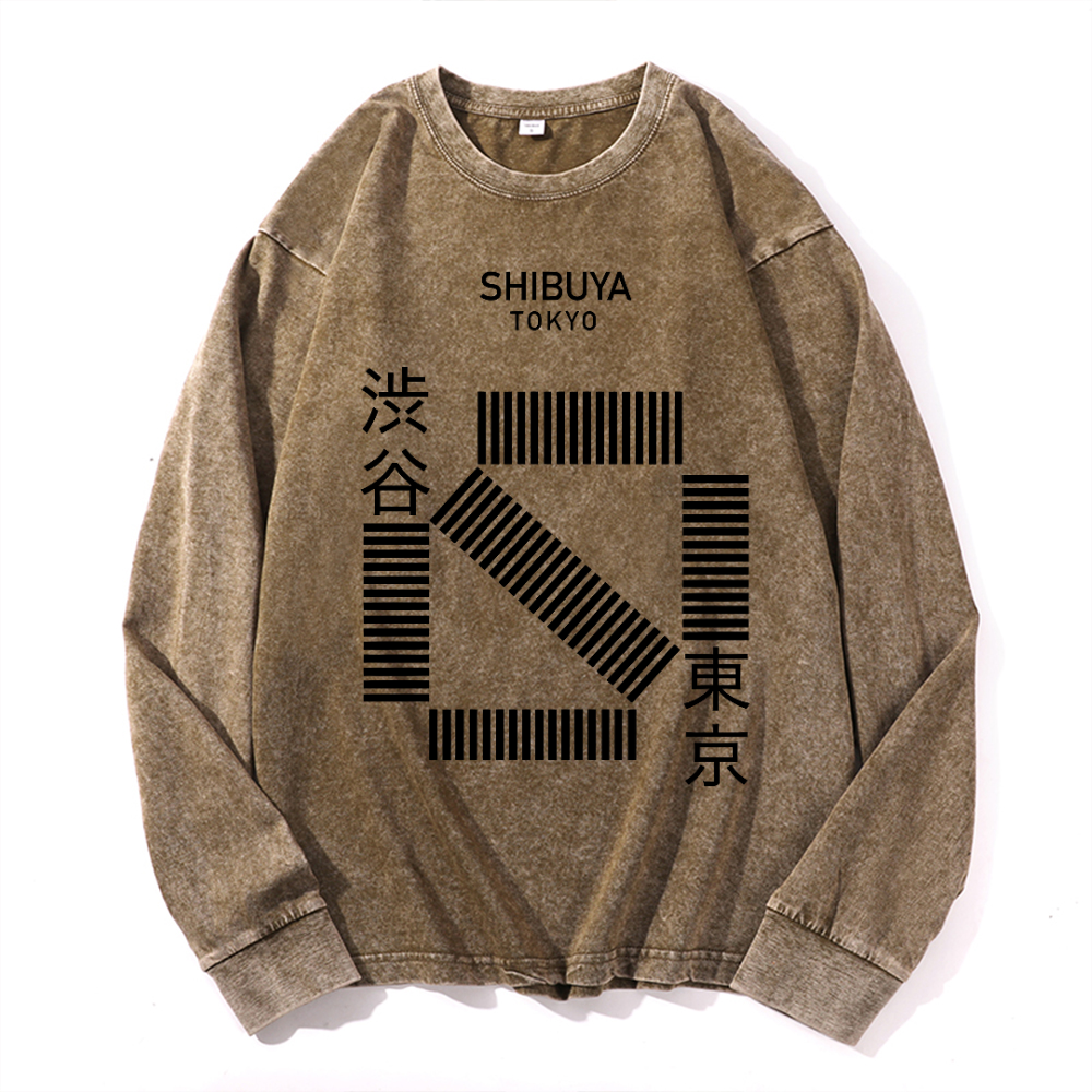 Vintage Cotton Wash Crewneck Long-Sleeve T-Shirt