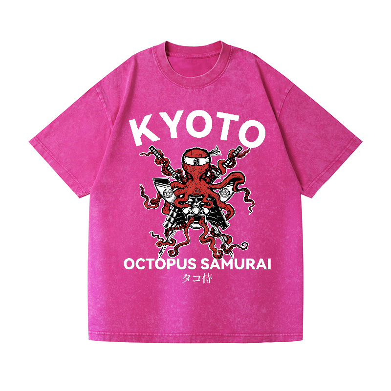 Kyoto Octopus Samurai Vintage Wash Japanese Design T-Shirt