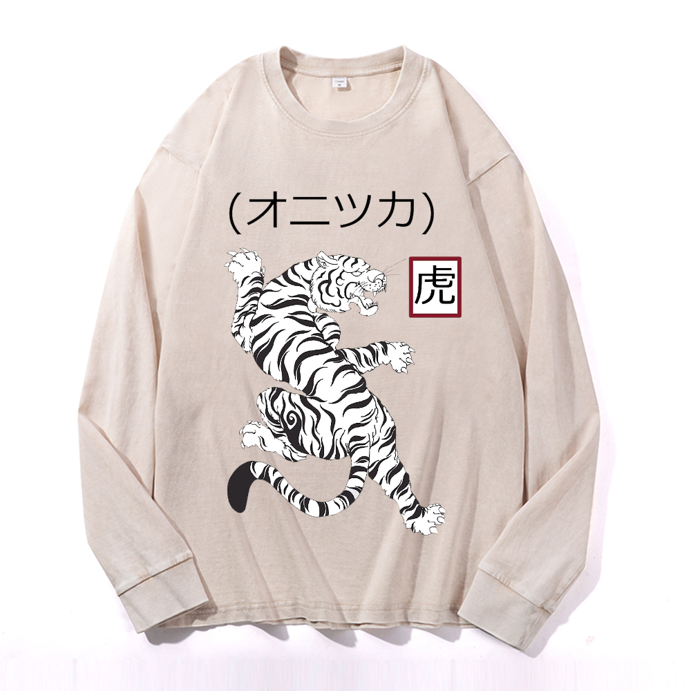 Vintage Cotton Wash Crewneck Long-Sleeve T-Shirt