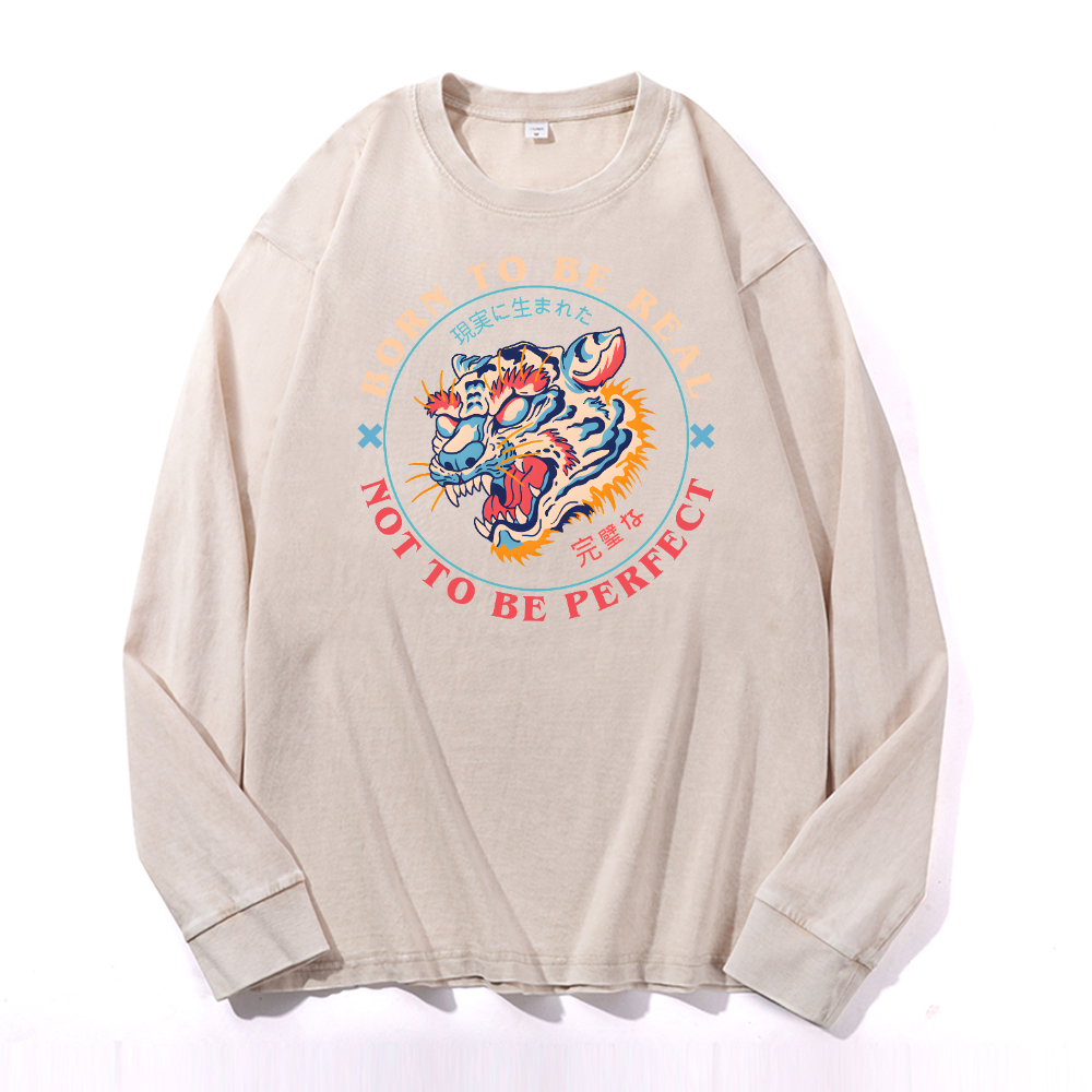 Tiger Vintage Cotton Wash Crewneck Long-Sleeve T-Shirt