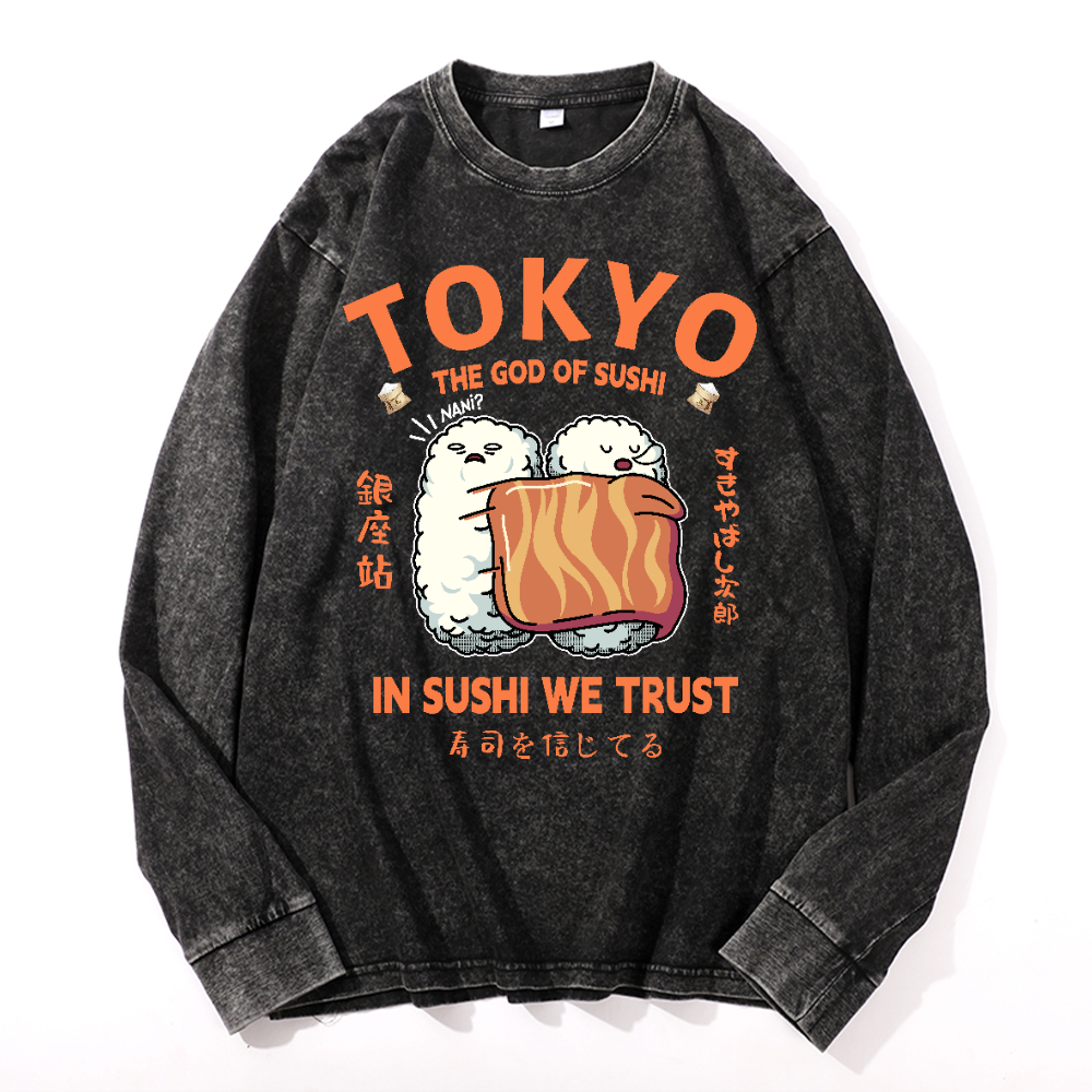 Sushi Vintage Cotton Wash Crewneck Sweatshirt