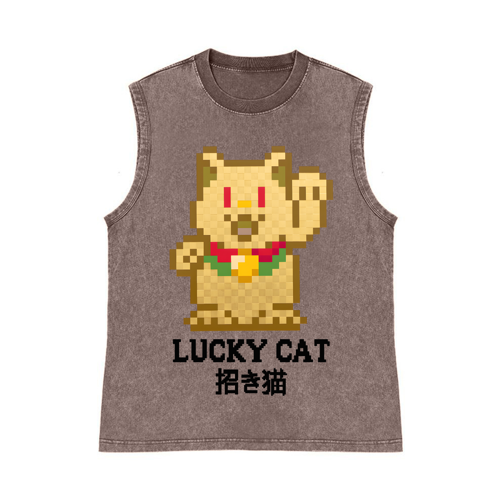 Mosaic Lucky Cat Pure Cotton Wash-Dyed Sleeveless Tank Top